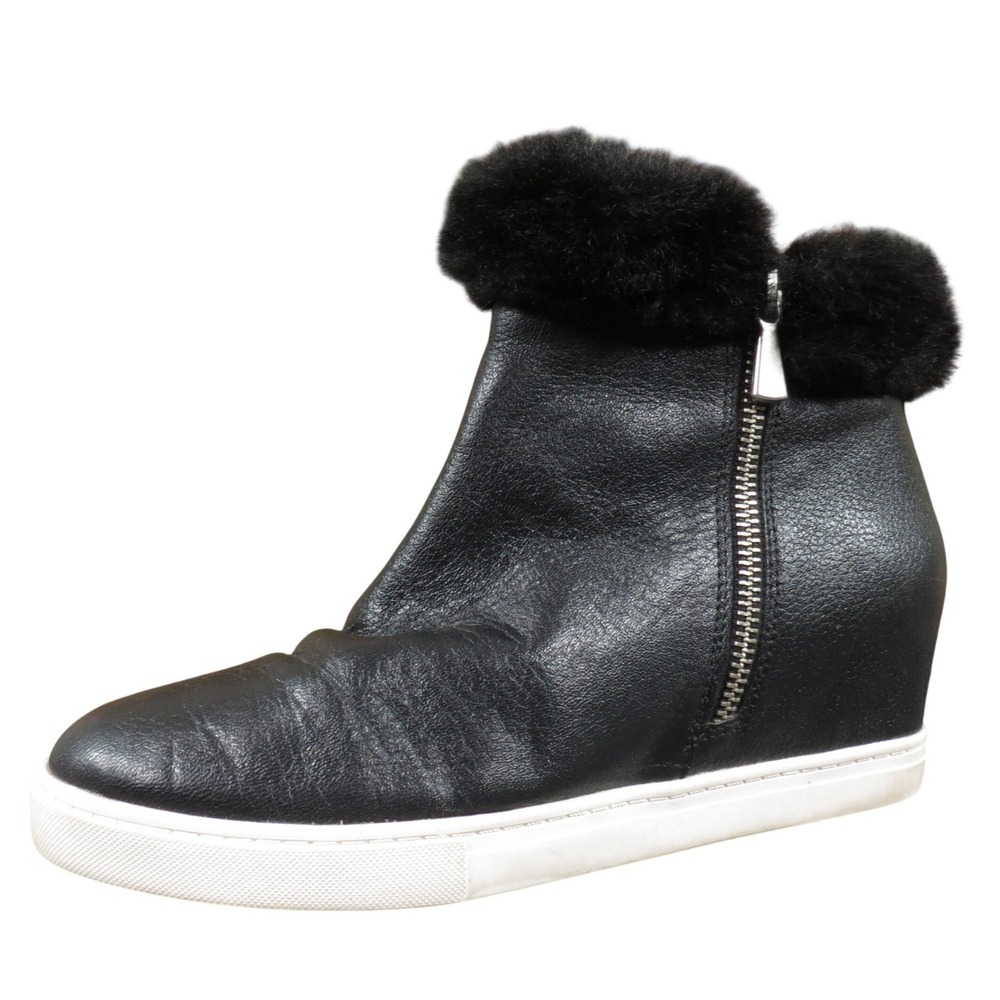 Linea Paolo Flossie Womens Size 6 Black Faux Leather Wedge Bootie Cozy